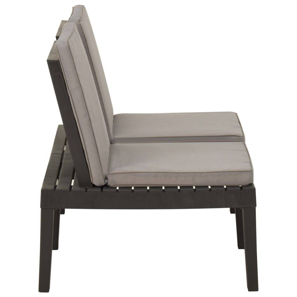 Garten-Lounge-Bank mit Auflagen Kunststoff Grau-3