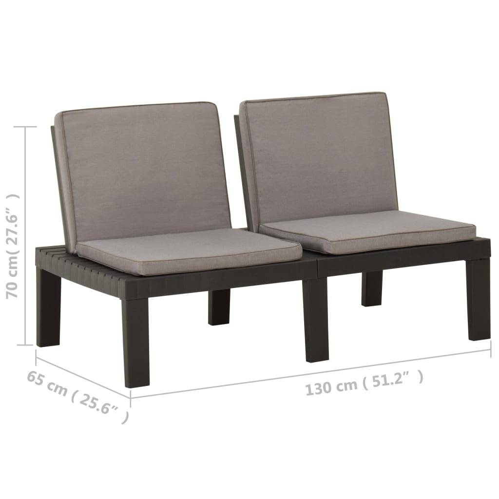 Garten-Lounge-Bank mit Auflagen Kunststoff Grau-4