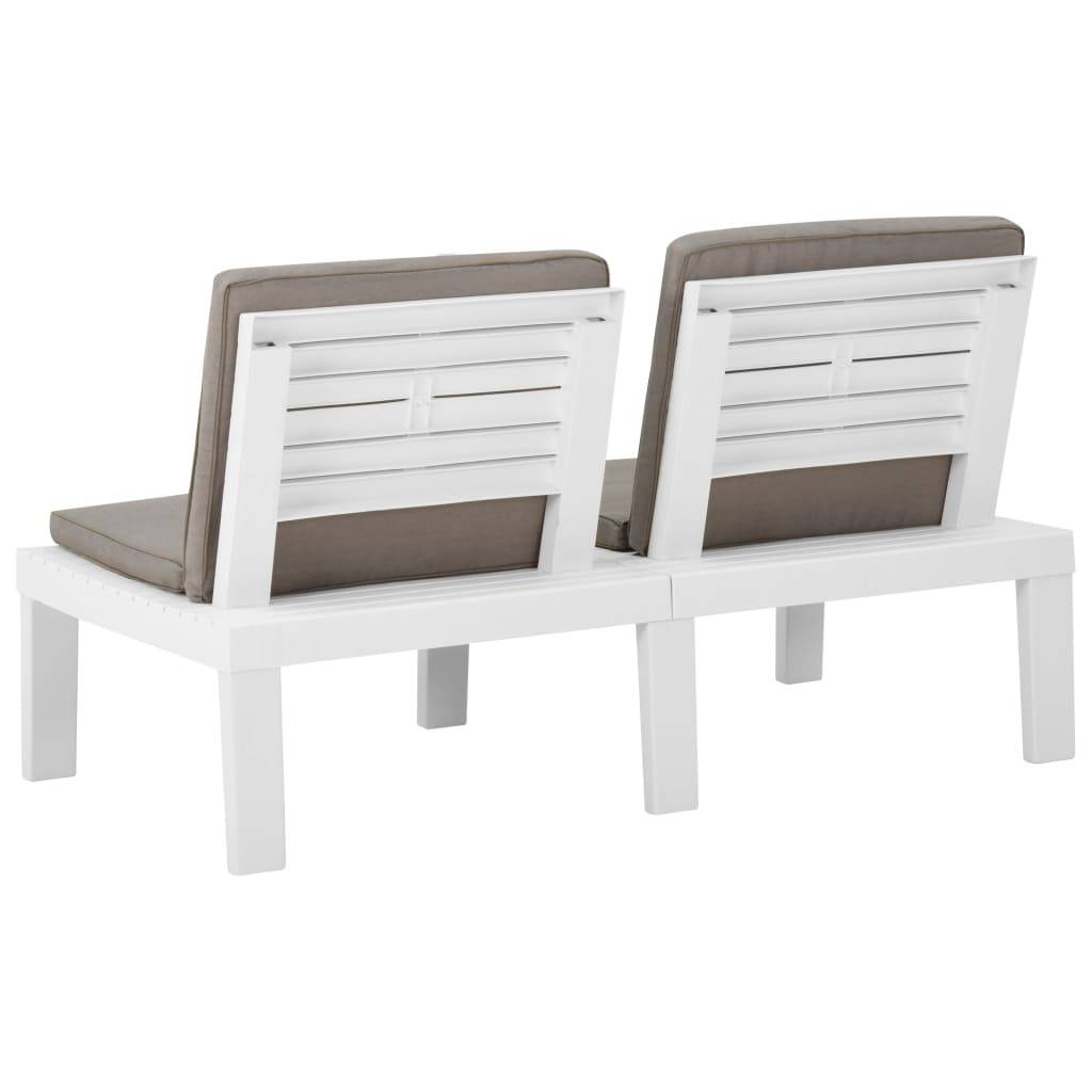 vidaXL Garten-Lounge-Bank mit Auflagen Kunststoff Weiß-3