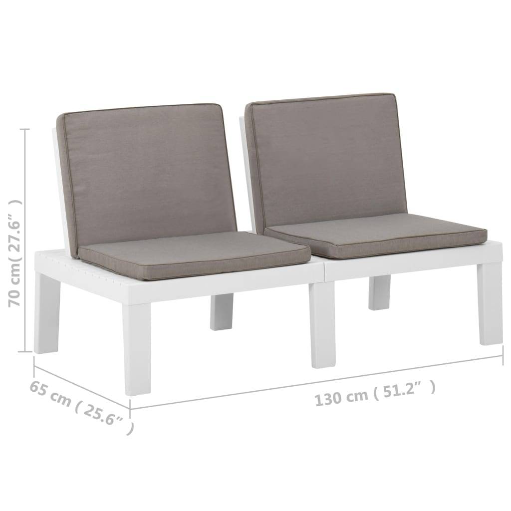 vidaXL Garten-Lounge-Bank mit Auflagen Kunststoff Weiß-4