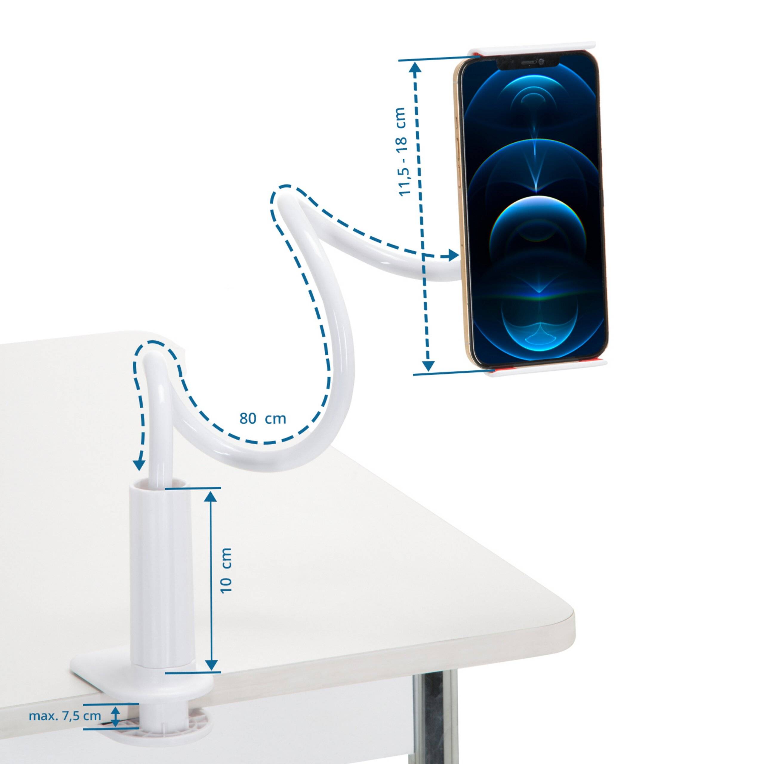 Handyhalterung FLEXMOBI I mit Klemmfuß Schwanenhals ABS Kunststoff weiß hjh OFFICE-5