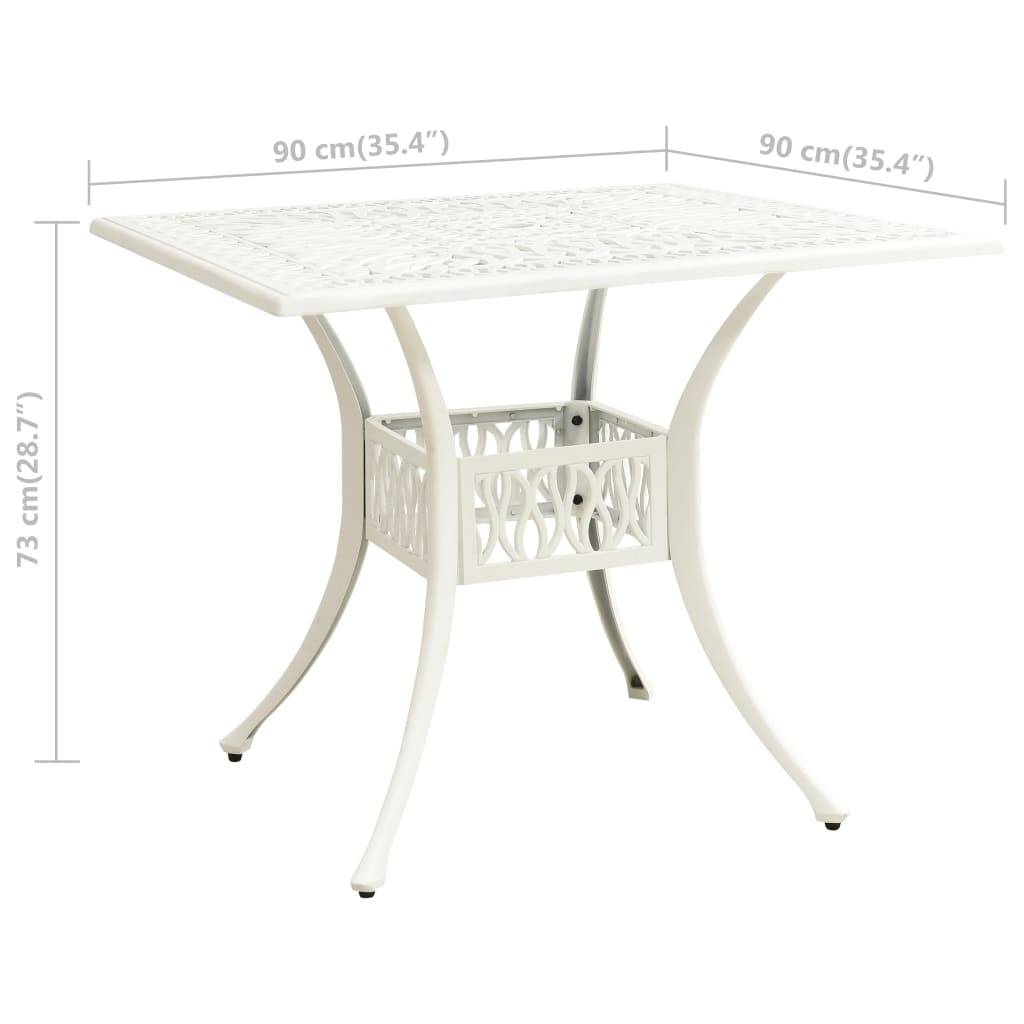 vidaXL Gartentisch Weiß 90x90x73 cm Aluminiumguss-3