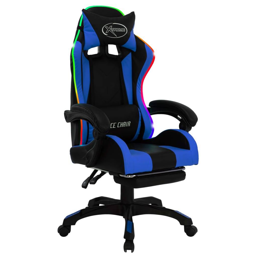 vidaXL Gaming-Stuhl mit RGB LED-Leuchten Blau und Schwarz Kunstleder-1