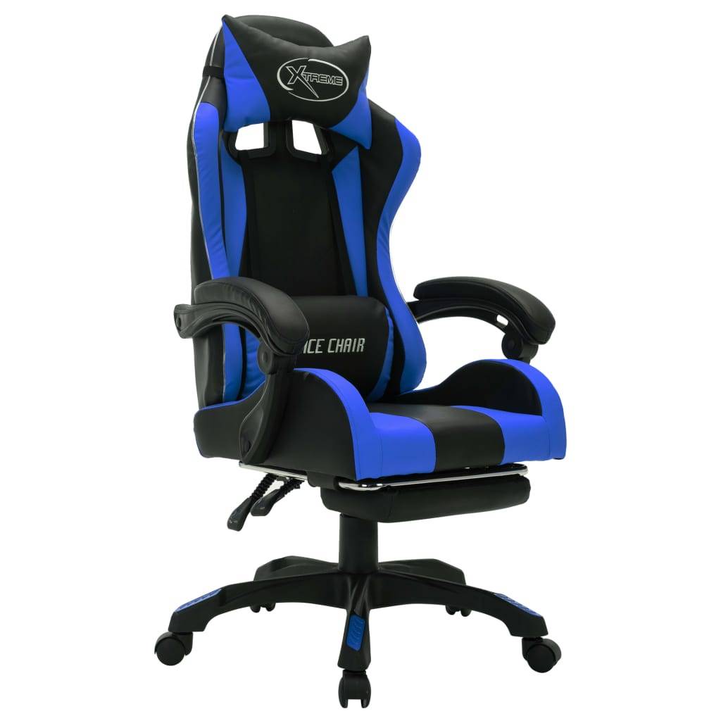 vidaXL Gaming-Stuhl mit RGB LED-Leuchten Blau und Schwarz Kunstleder-2