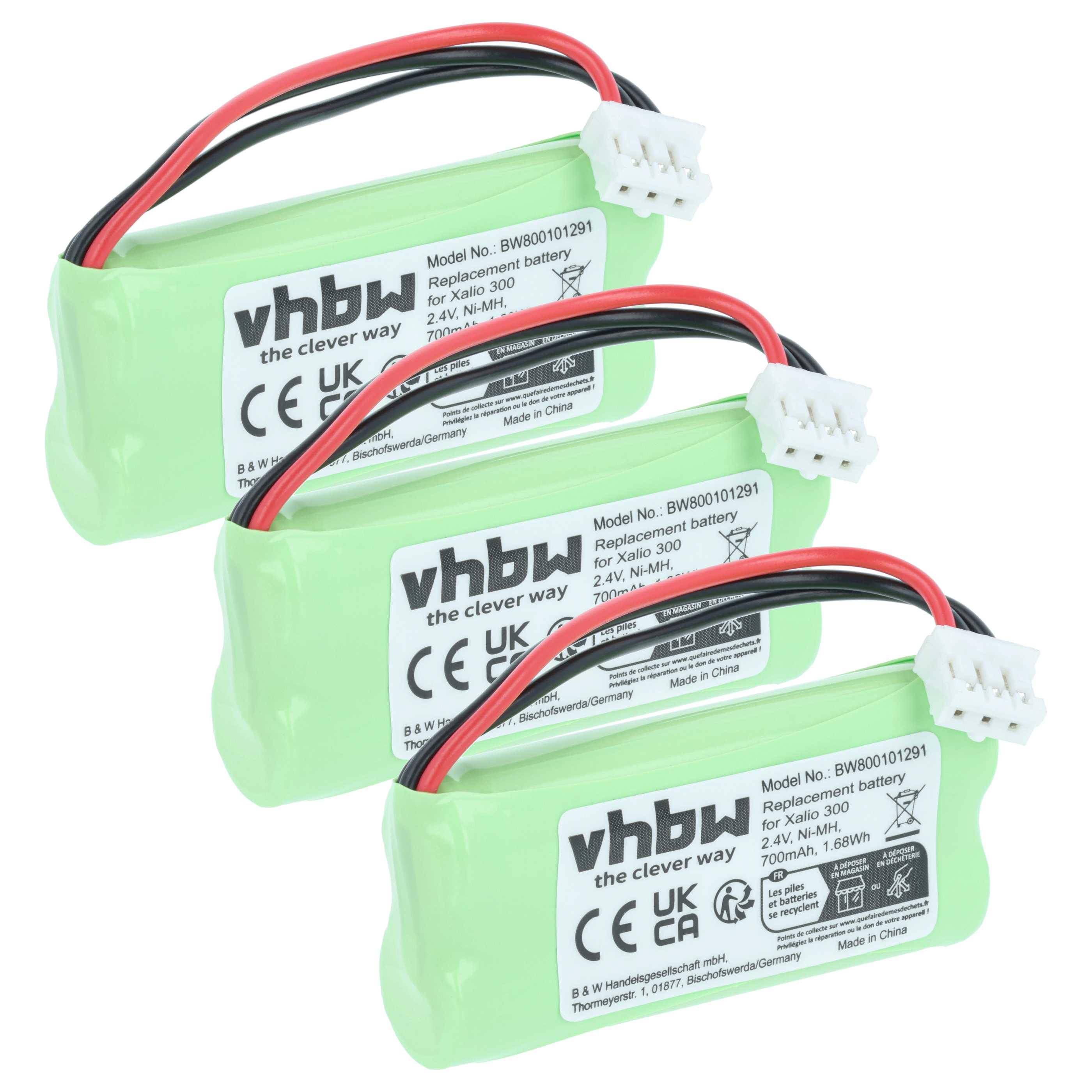 vhbw 3x Akku Ersatz für H-AAA500X2 | für schnurlos Festnetz Telefon (700 mAh, 2,4 V, NiMH)-0