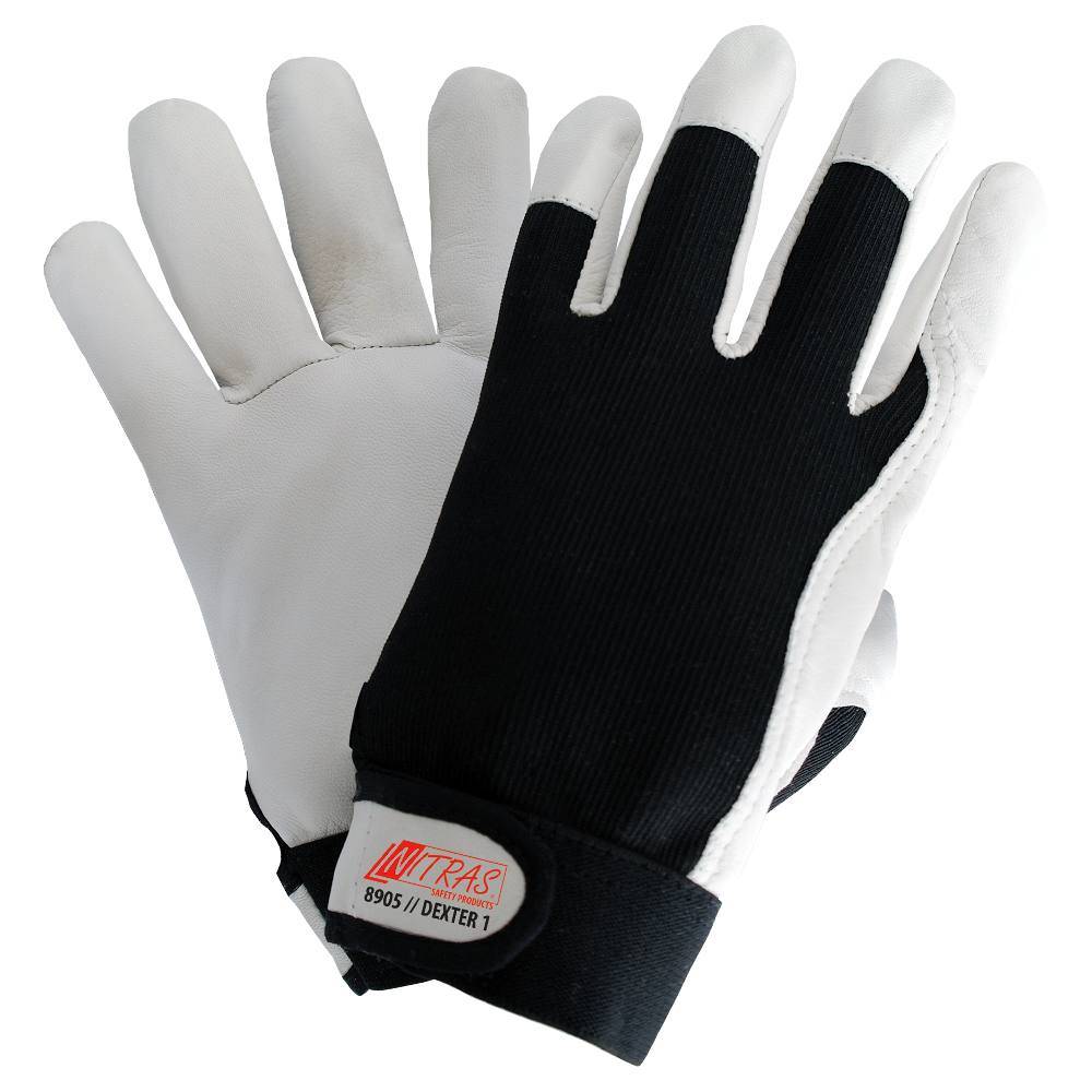 NITRAS DEXTER 1, Mechanikerhandschuhe, geschmeidiges und strapazierfähiges Nappaleder, grau, hochwertiger Textilrücken,-0