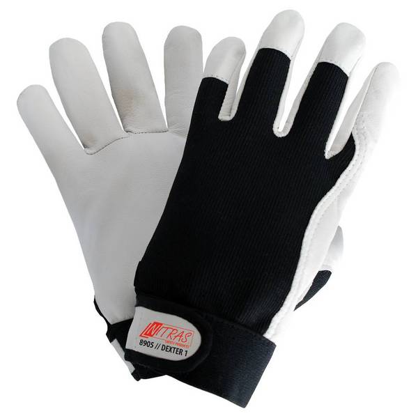 NITRAS DEXTER 1, Mechanikerhandschuhe, geschmeidiges und strapazierfähiges Nappaleder, grau, hochwertiger Textilrücken,