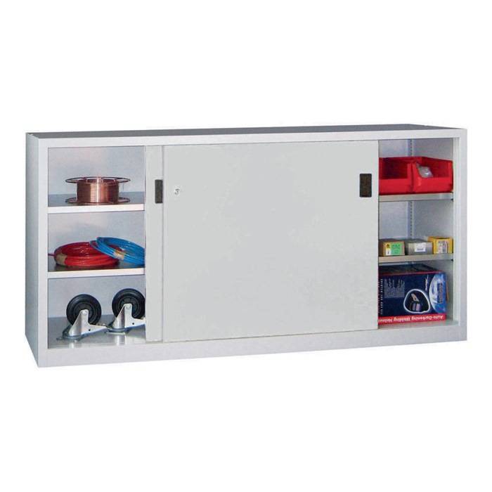 Schiebetürenschrank H1000xB2000xT400mm lichtgrau 4Fbd.m.Trennw.Vollblechtüren-1