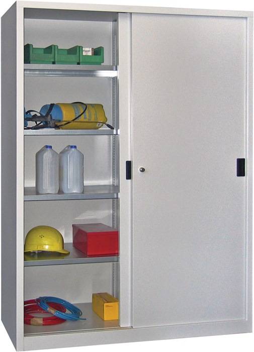 Schiebetürenschrank H1950xB1500xT600mm grau/blau 8 Fbd.m.Trennw.Vollblechtüren-0