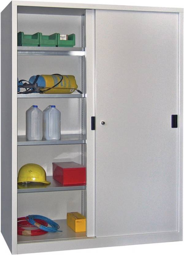 Schiebetürenschrank H1950xB1500xT600mm grau/blau 8 Fbd.m.Trennw.Vollblechtüren