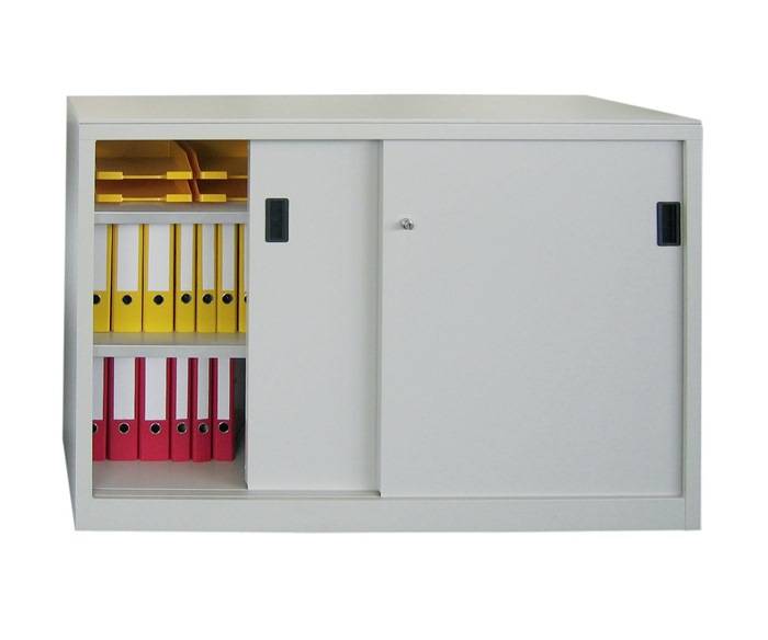 Schiebetürenschrank H1000xB1500xT500mm lichtgrau 4Fbd.m.Trennw.Vollblechtüren-1