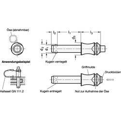 Kugelsperrbolzen, Edelstahl 1.4305, mit Griffmulde-1