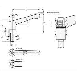 Verstellbare Klemmhebel, Edelstahl, matt gestrahlt, mit Schraube-1