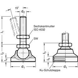GN 343.2-60-M16-80-KSE Gelenkfuß mit Schraube KU-Kappe gleitfähig, antistatisch-1