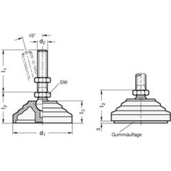 GN 344-80-M12-43-BG Gelenkfuß mit Mutter, mit Gummiauflage Elesa