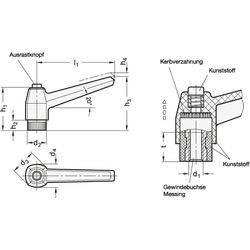 Verstellbare Klemmhebel, Kunststoff, mit Ausrastknopf, Buchse Messing-1