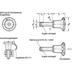 Kugelsperrbolzen, Bolzen Edelstahl 1.4542-1