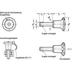 Kugelsperrbolzen, Bolzen Edelstahl 1.4305-1