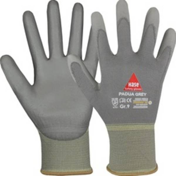 Padua 5-Fingerhandschuh Gr. 9 grau, Ny./Poly.Gewebe PU besch CE Kat II EN420,
