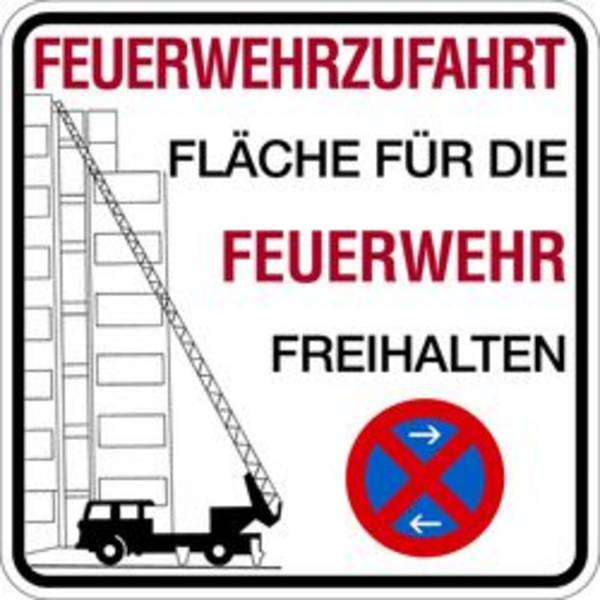 2956/25 Feuerwehrzufahrt mit Symbol VZ 283/50 - 500x500x2mm Aluminium 2 mm