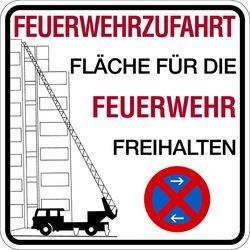 2956/25 Feuerwehrzufahrt mit Symbol VZ 283/50 - 500x500x2mm Aluminium 2 mm-0