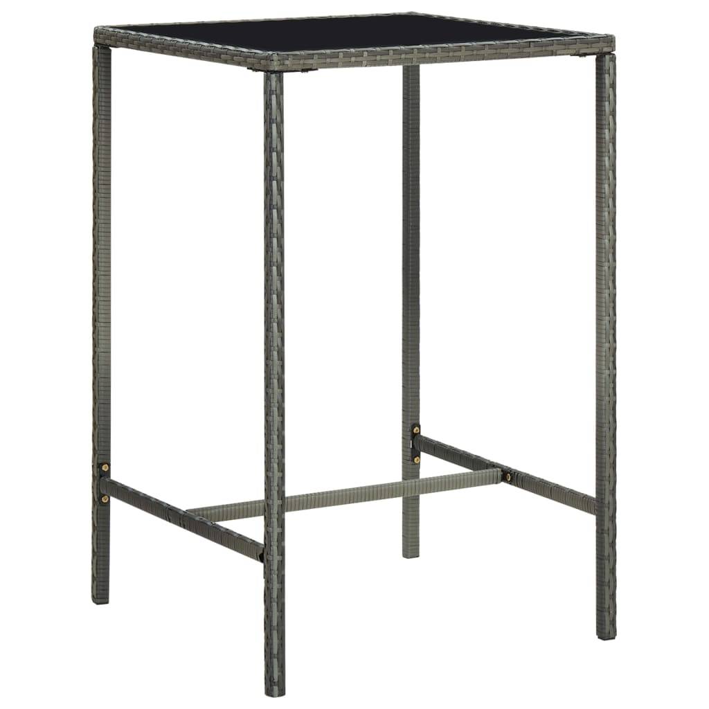 vidaXL Garten-Bartisch Grau 70x70x110 cm Poly Rattan und Glas-0