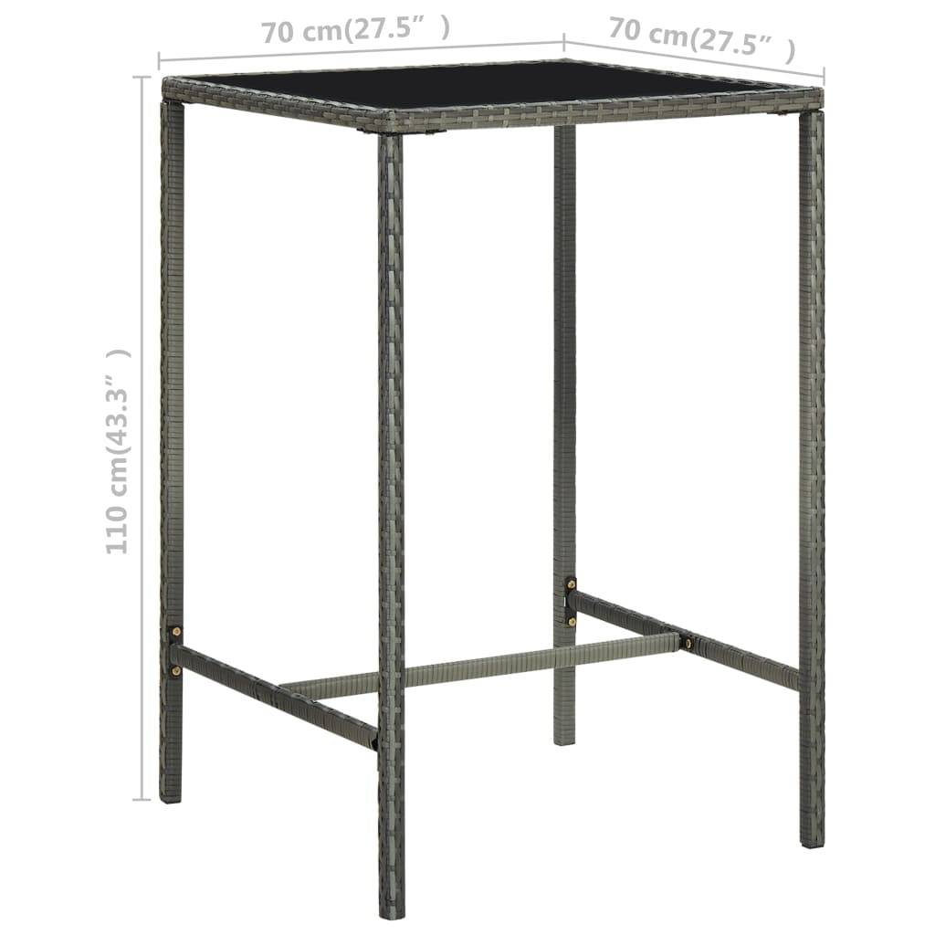 vidaXL Garten-Bartisch Grau 70x70x110 cm Poly Rattan und Glas-4