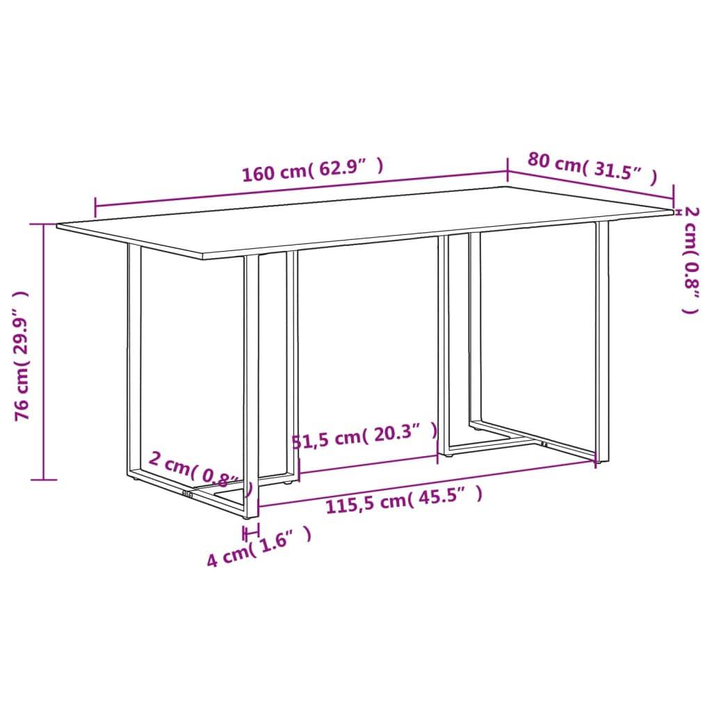 vidaXL Esstisch 160 cm Raues Mangoholz-4