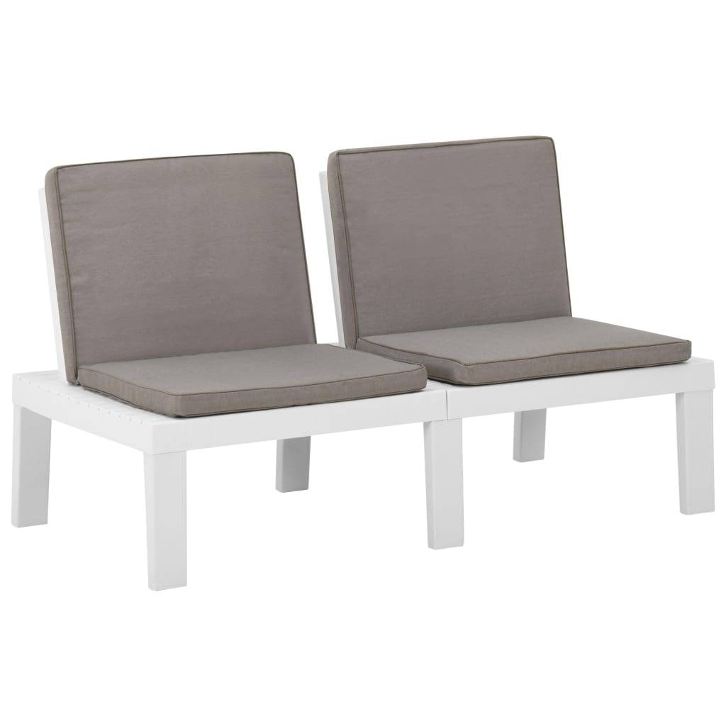 vidaXL Garten-Lounge-Bank mit Auflagen Kunststoff Weiß-0