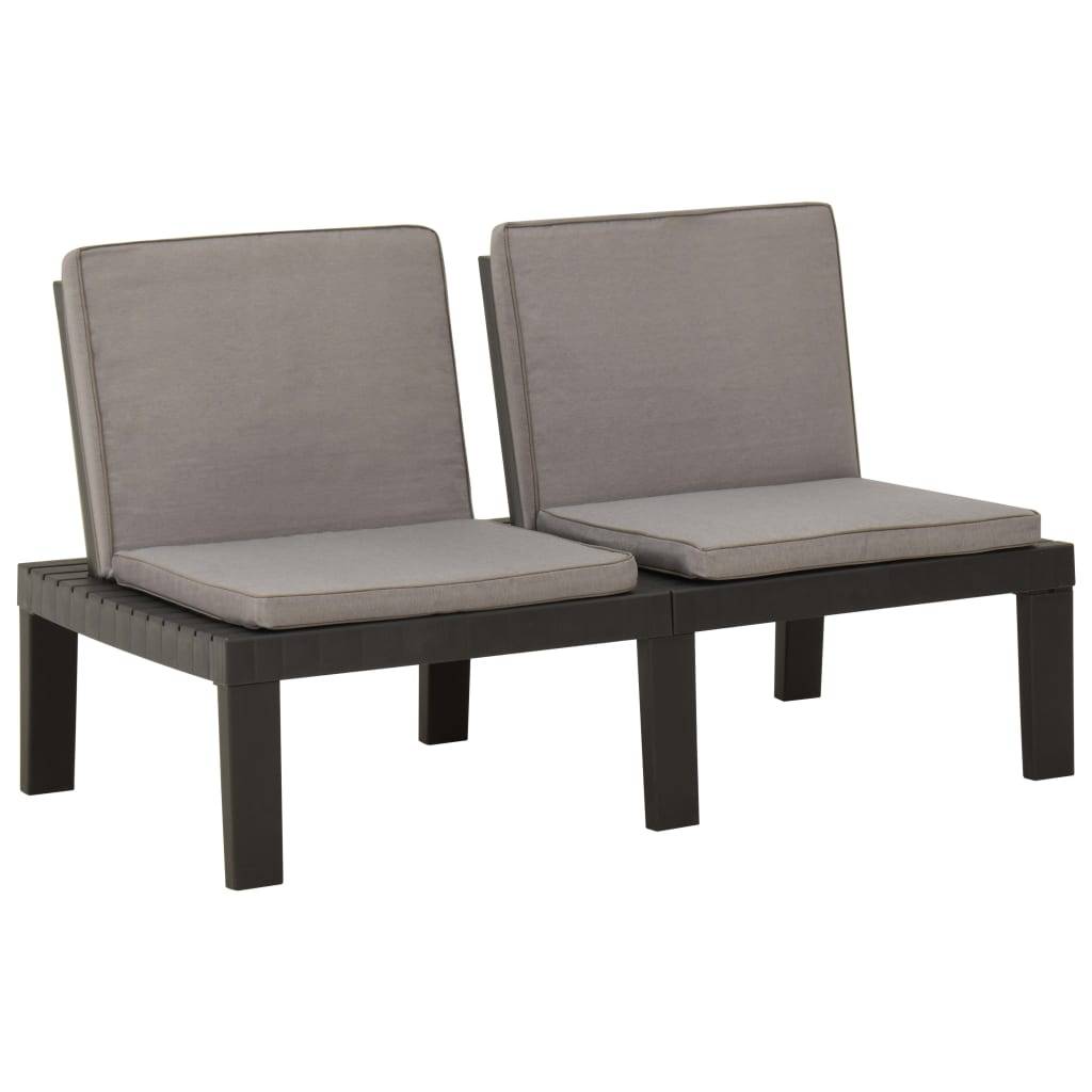 Garten-Lounge-Bank mit Auflagen Kunststoff Grau-0