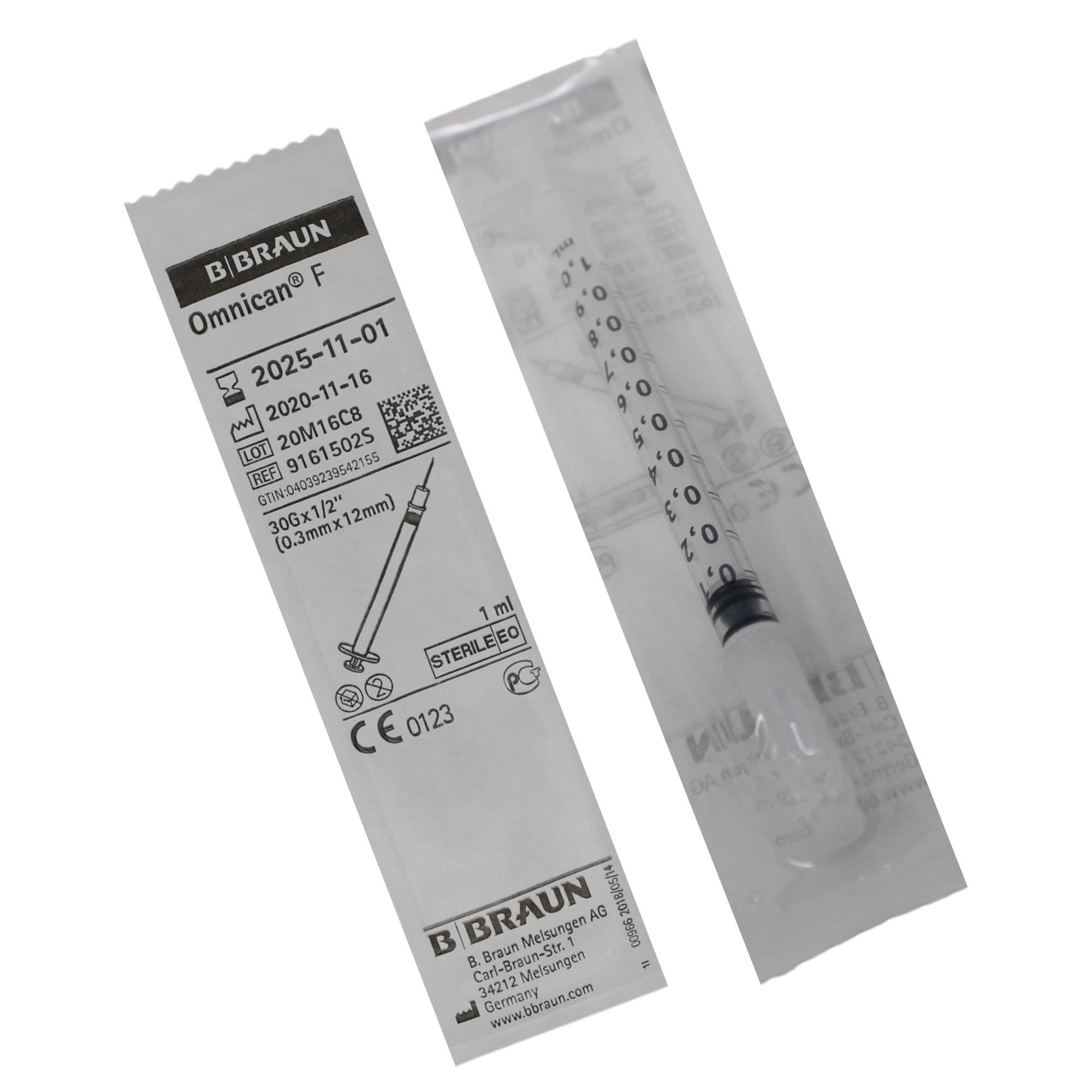 B. Braun Omnican-F Spritzen TBC/Heparin 0,30 x 12 mm Volumen 1 ml einzeln, steril, 100er Pack