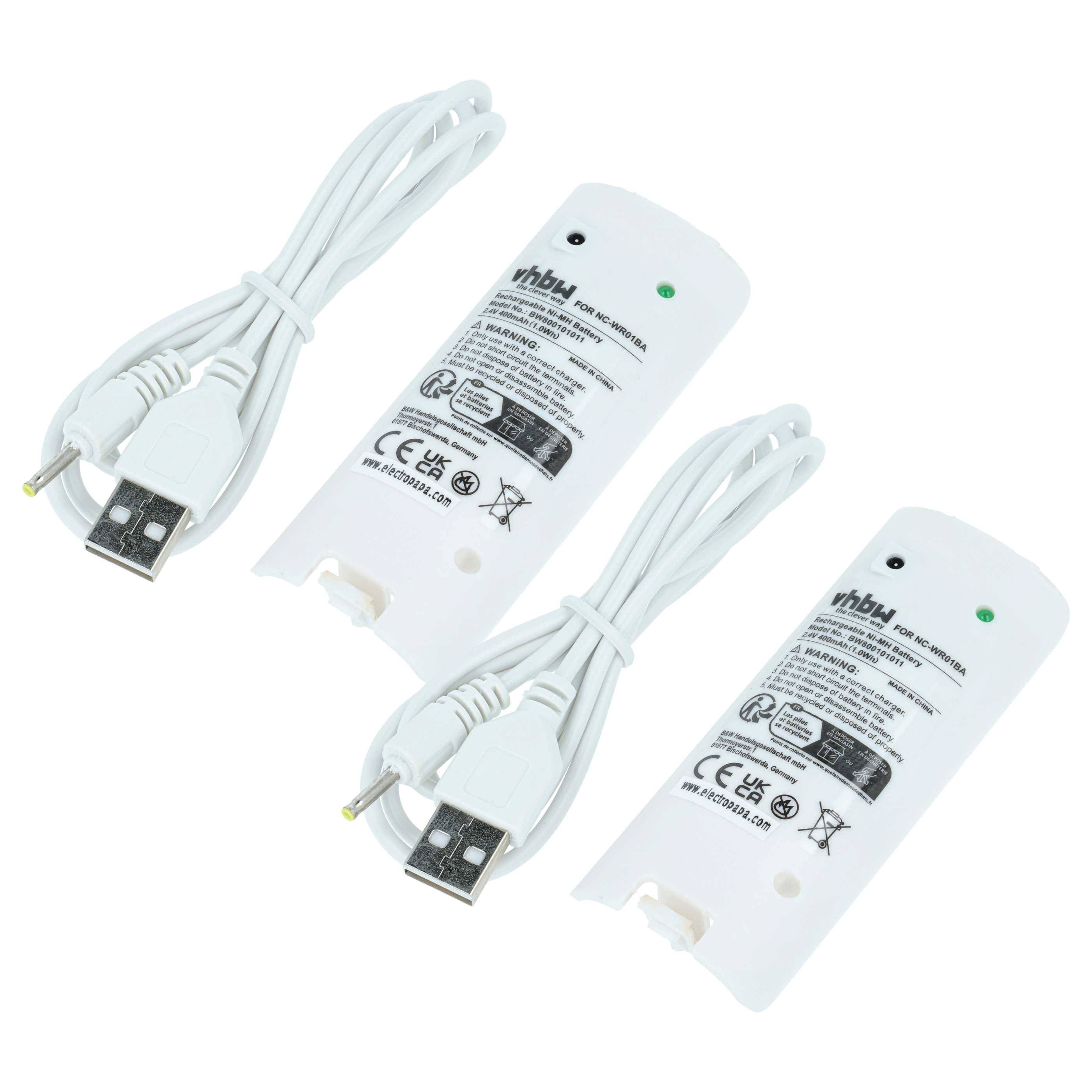 vhbw 2x Akku Ersatz für Nintendo NC-WR01BA | Gamepad Controller (400 mAh, 2,4 V, NiMH)-0