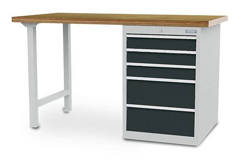 Werkbank,HxBxT 859x1500x750mm,Multiplexplatte,Tragl. 100kg,2 Füße/1 Container,Ausstattung: 5 Schubladen,Schrank-0