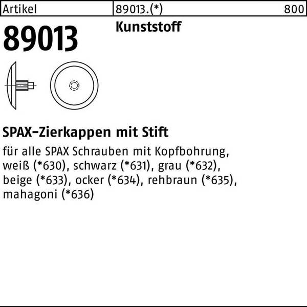 Kappe R 89013 Kopfbohrung weiss Ku. 500 Stück SPAX