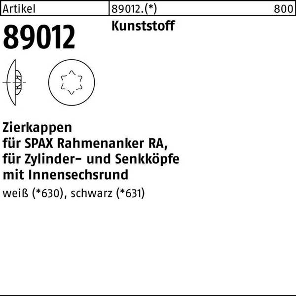 Kappe R 89012 sw Ku. sw 500 Stück SPAX
