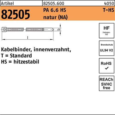 HellermannTyton 111-03259 T30R-HS-NA-C1 Kabelbinder 150 mm 3.50 mm Natur Hitzestabilisiert 100 St.
