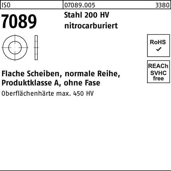 Unterlegscheibe ISO 7089 o.Fase 30 Stahl 200 HV nitrocarburiert 100 Stück