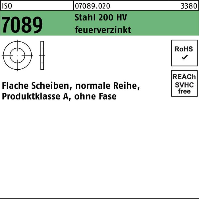 Unterlegscheibe ISO 7089 o.Fase 14 Stahl 200 HV feuerverz. 500 Stück-0