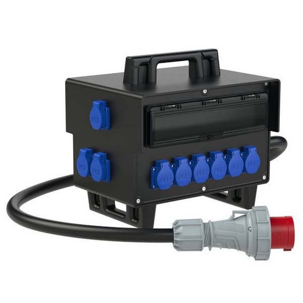 PC ELECTRIC Mobilverteiler "SCHREMS BV" (Eingang 1x CEE-Stecker 400V/63A/5pol + 2m Kabel | Ausgang 2x CEE-Dose