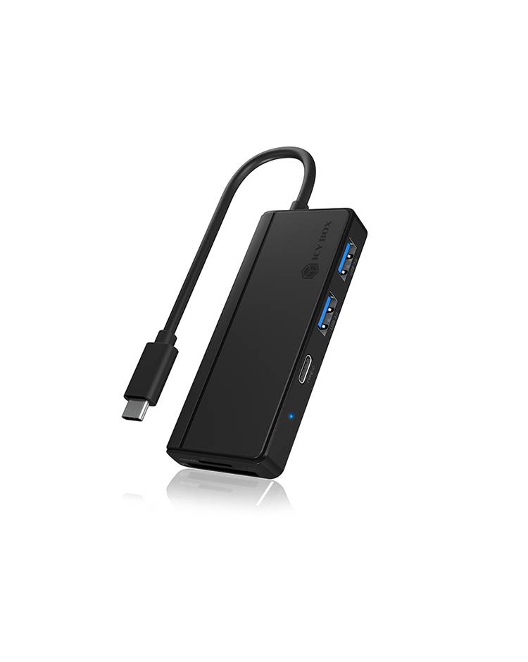 IB-HUB1423CR-C3, ext. USB 3.0 HUB mit Kartenleser, USB-C zu 2x USB-A, 1x USB-C, 1x SD, 1x microSD, Kunststoff, schwarz-2