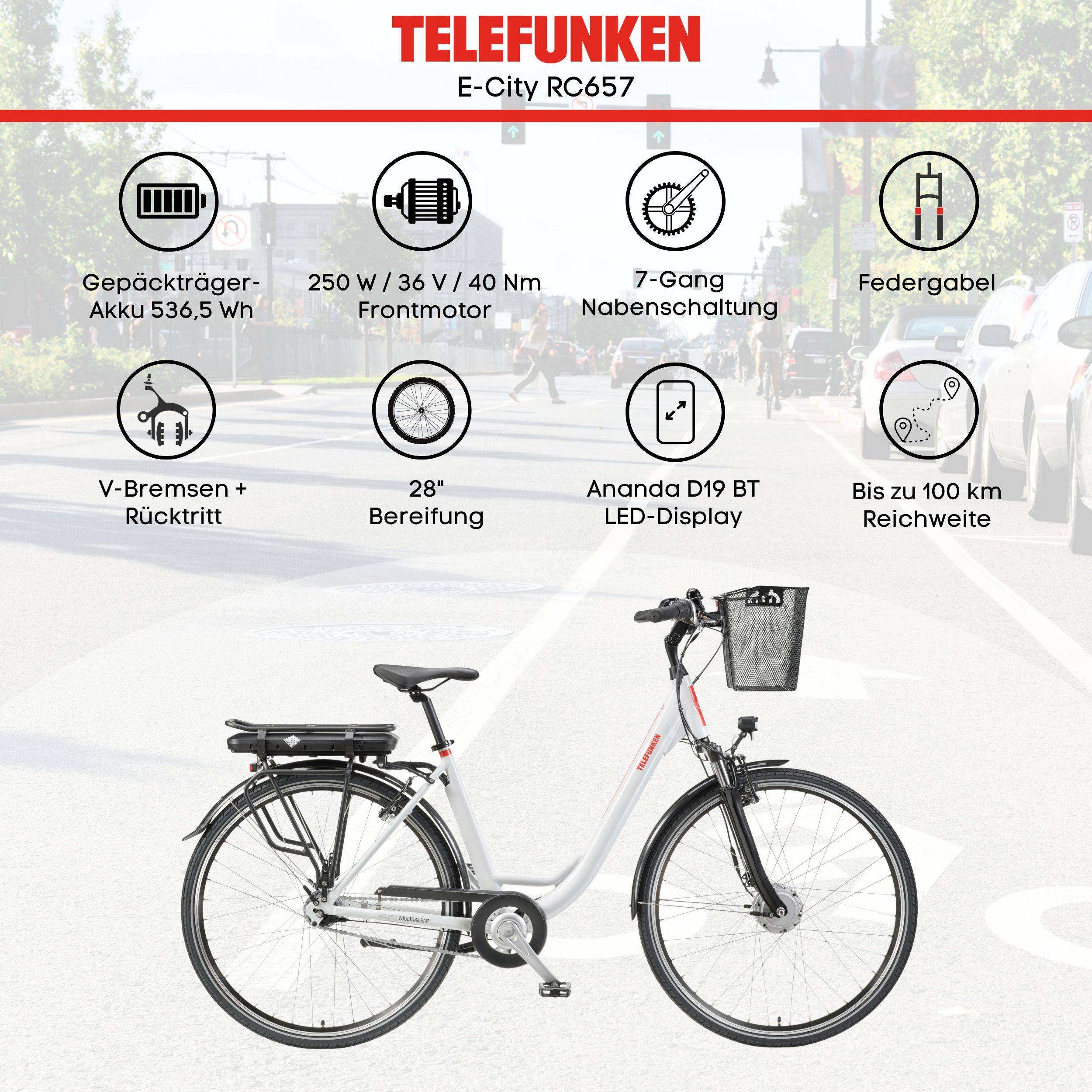 Telefunken City E-Bike | Elektrofahrrad 28 Zoll | 7-Gang Nabenschaltung | Frontmotor | 536,5Wh Akku | EBike Pedelec-4