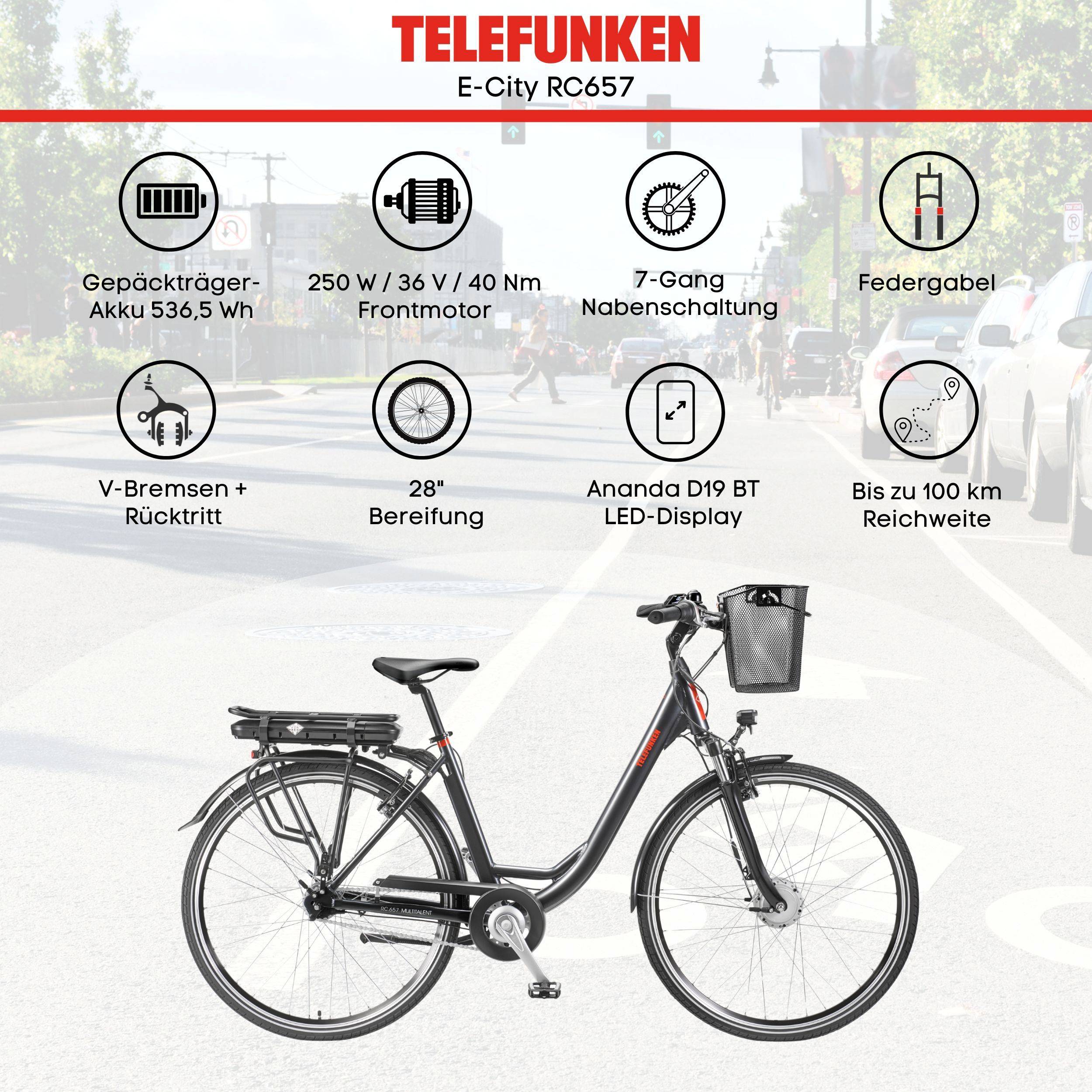 Telefunken City E-Bike | Elektrofahrrad 28 Zoll | 7-Gang Nabenschaltung | Frontmotor | 536,5Wh Akku | EBike Pedelec-4
