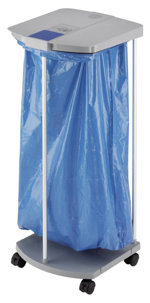 Müllsackständer,f. 1x120l,HxBxT 1030x430x450mm,Gestell Alu/Kunststoff,Deckel Kunststoff grau,4 Lenkrollen-0
