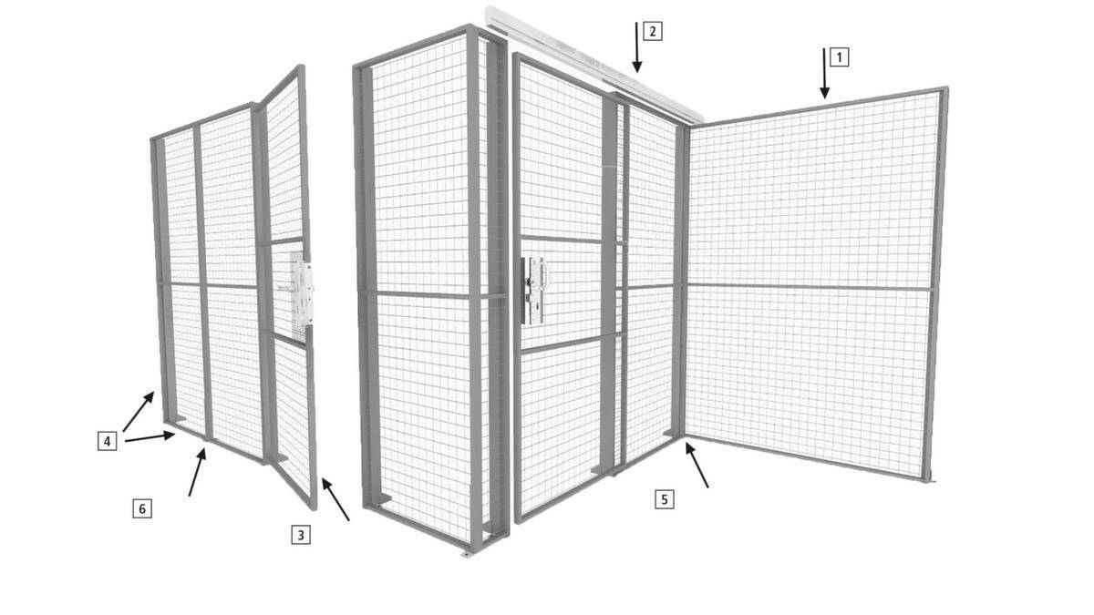Flügeltür,f. Trennwandsystem,HxB 2200x900mm,m. Drückergarnitur/Anschlag,Zyl.-Schl.,Stahl,RAL7037-5