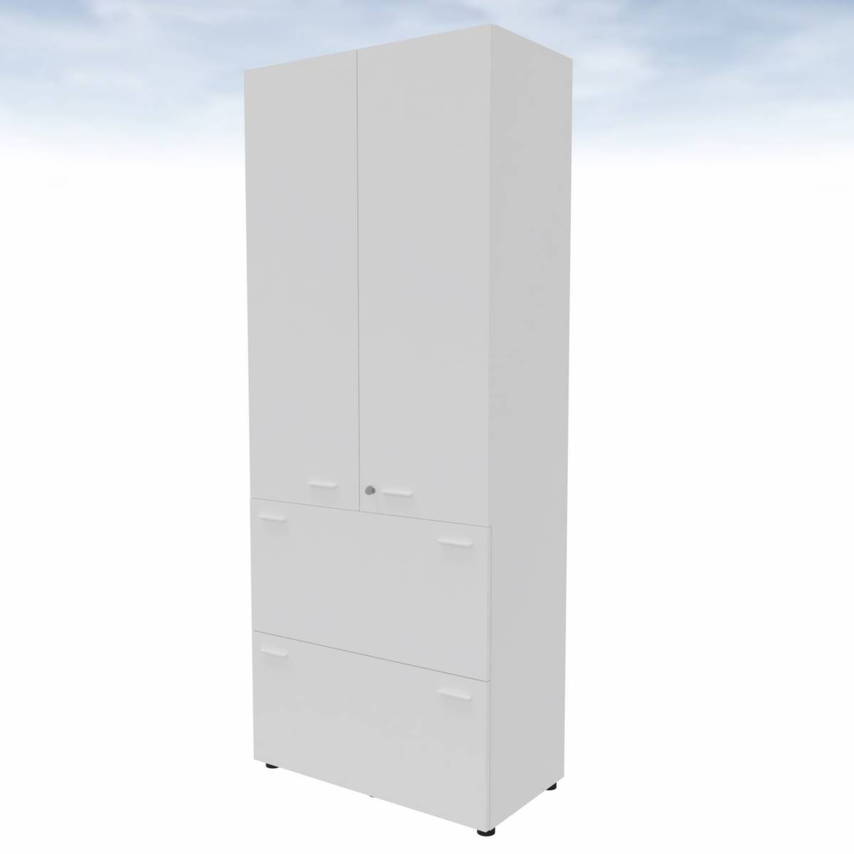 Kombischrank,HxBxT 2140x860x450mm,2 HR-Auszüge,Korpus weiß,Front weiß-0
