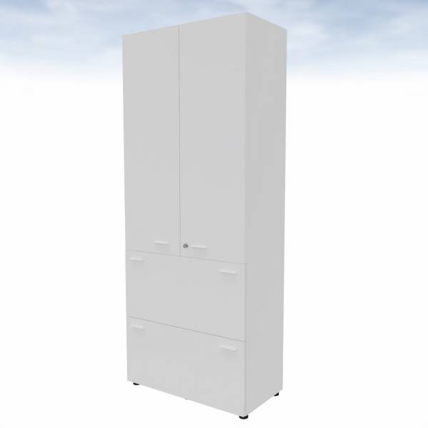 Kombischrank,HxBxT 2140x860x450mm,2 HR-Auszüge,Korpus weiß,Front weiß