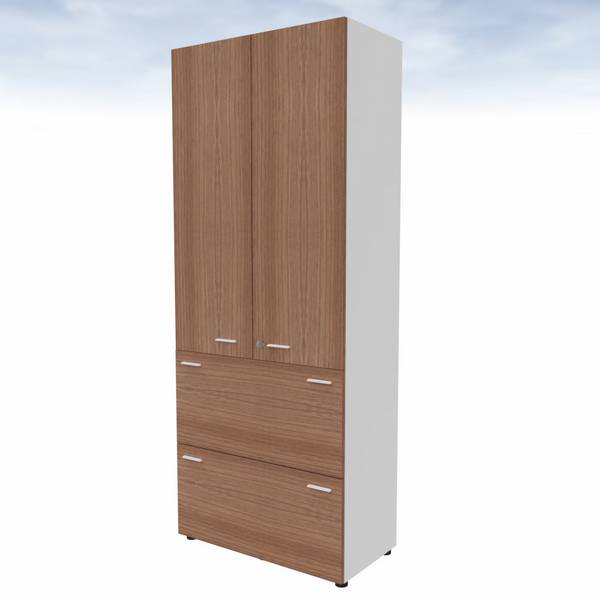 Kombischrank,HxBxT 2140x860x450mm,2 HR-Auszüge,Korpus weiß,Front Nussbaum