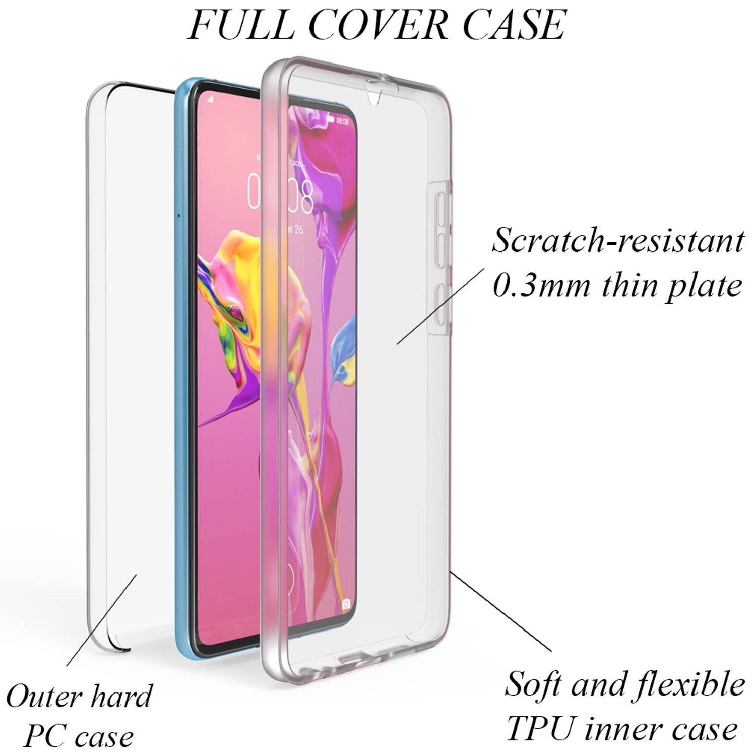 NALIA 360 Grad Handy Hülle für Huawei P30, Slim Schutz Case Cover Tasche Bumper Transparent-6