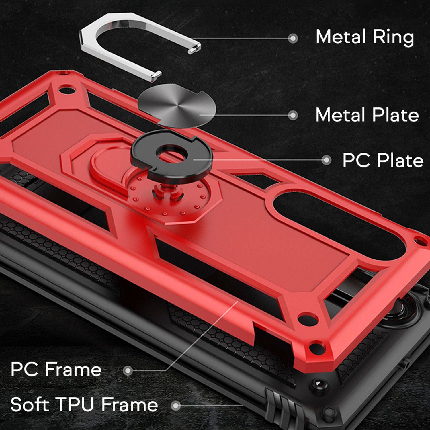 NALIA Ring Handy Hülle für Huawei P30, Case Cover Bumper Display Schutz Glas Schwarz-6