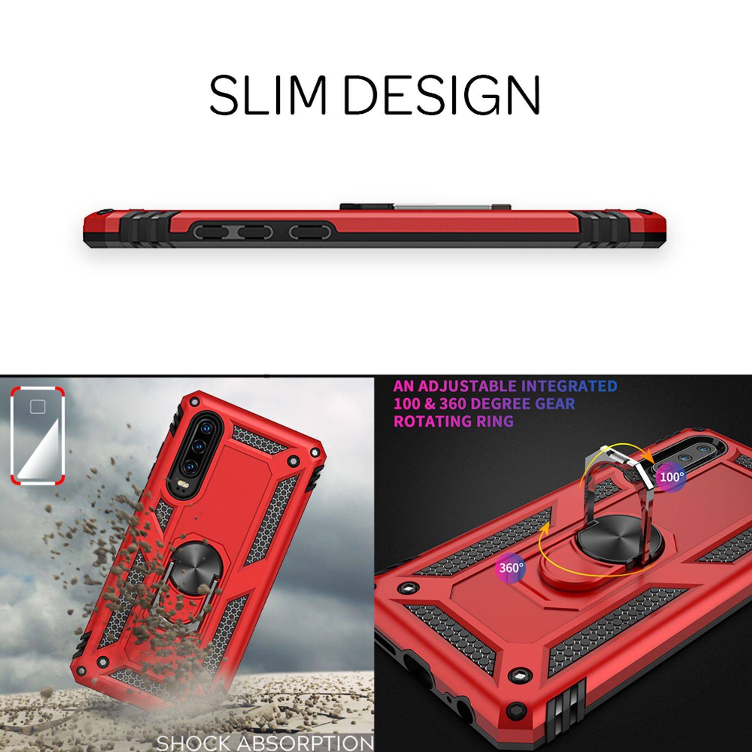 NALIA Ring Handy Hülle für Huawei P30, Case Cover Bumper Display Schutz Glas Schwarz-9